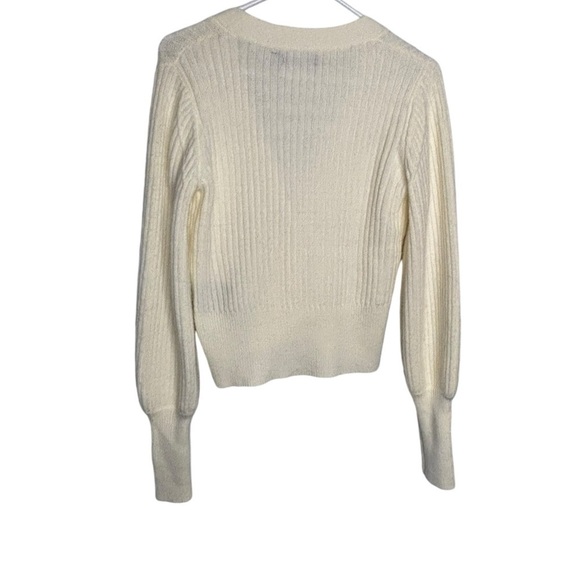 Stella & Lorenzo Cream Ribbed Bling Button Front V-Neck Cardigan Sweater Small - Picture 8 of 8